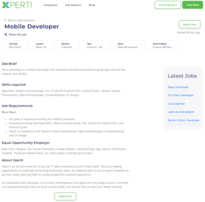 mobile developer job JD