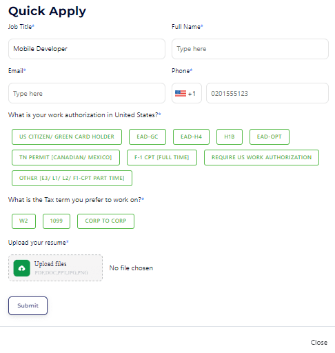 mobile developer job apply